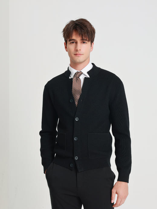 callisto璀璨黑长V小立领针织开衫 商品图2