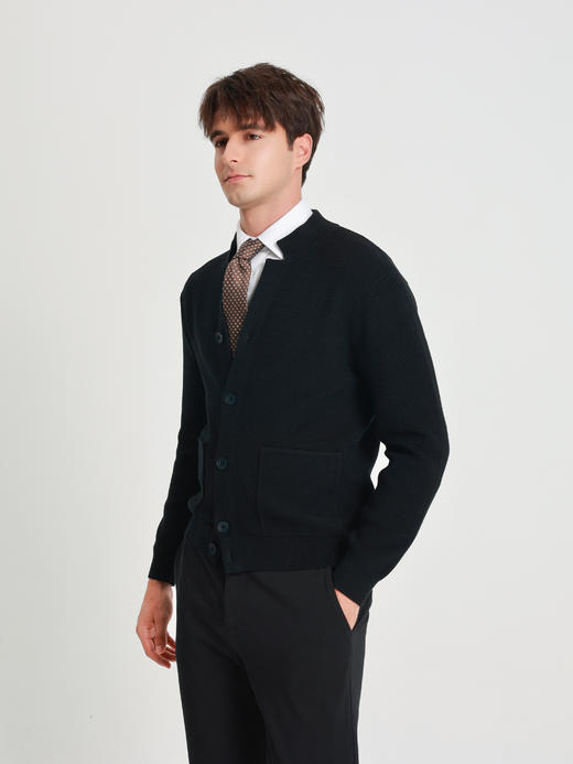 callisto璀璨黑长V小立领针织开衫 商品图3