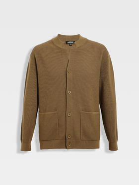 callisto燕麦卡其长V小立领针织开衫