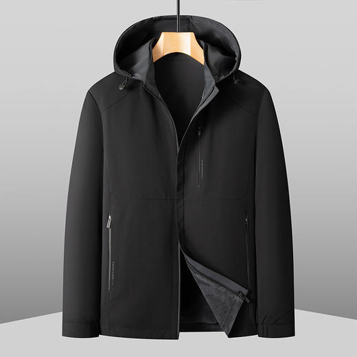 【加绒双面】【DKP】大依优型大码加绒夹克男士双面穿外套连帽可脱卸帽秋冬休闲商务夹克保暖加肥加大码时尚立领拉链 商品图5