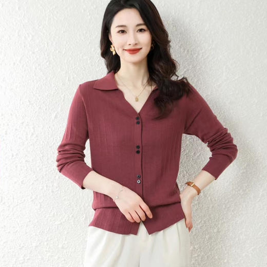 OSL 2206羊毛V领开衫软糯亲肤针织毛衣 商品图0