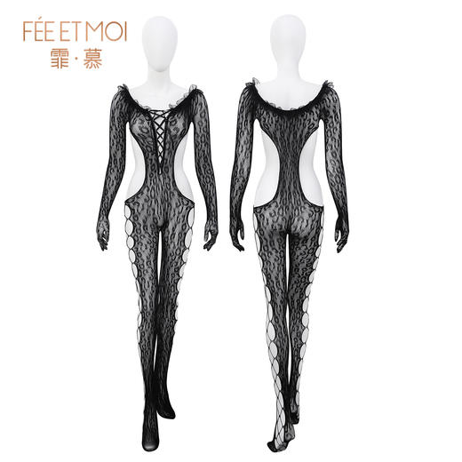 【情趣内衣】霏慕 性感豹纹露臀连身网袜ZY97 商品图10