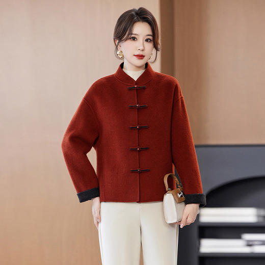 OSL 2838LN双面呢纯羊毛大衣复古中国风纯色外套 商品图2