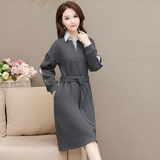 QYM 415C58580-Y时尚假两件衬衫连衣裙宽松休闲中长裙 商品图1