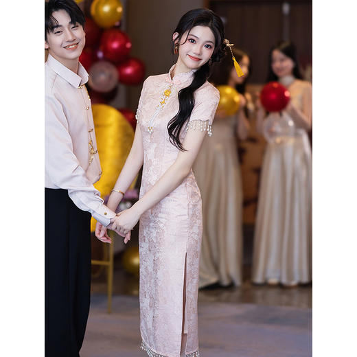 2025新款粉色旗袍订婚礼服裙新中式绝美敬酒服LSB3763 商品图2