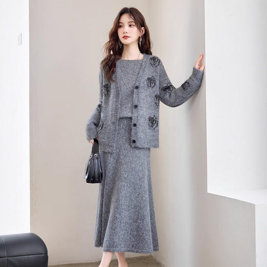 时尚针织套装显瘦一整套，穿搭毛衣半身裙三件套HR-607 商品图0