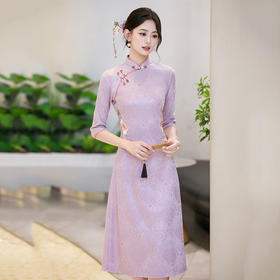 SC22015紫色国风新中式改良妈妈装秋季旗袍中袖2025新款女复古连衣裙春秋