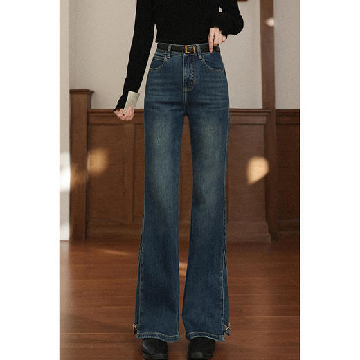 鹿向南「焦点牛仔」蓝色复古牛仔裤女秋季新款独特设计感直筒长裤 商品图2