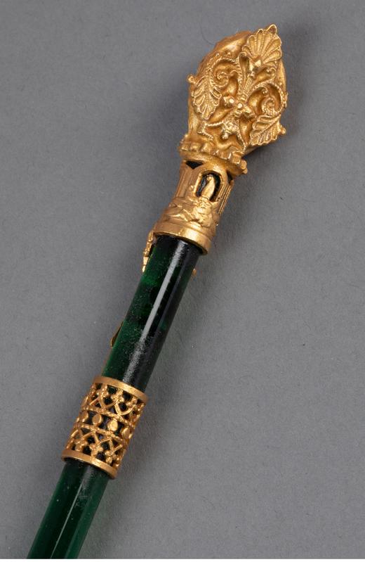 【已售】独角鹿西洋古董 19世纪末20世纪初法国出品天使主题铜鎏金精雕装饰卡梅奥古典女子肖像浮雕绿水晶笔杆蘸水钢笔 商品图3