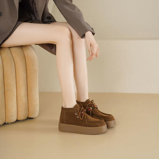 Westory2025年冬季绒面袋鼠鞋方头厚底细带高帮休闲鞋民俗风情短靴S25DS85481 商品图3