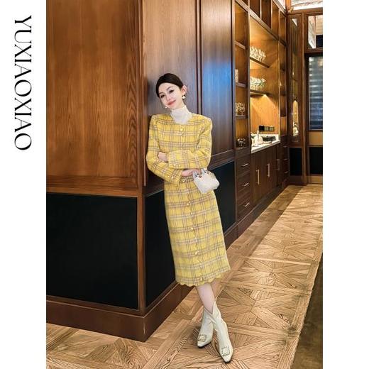 余潇潇【英伦格律】绵羊毛羊驼毛复古格纹花瓣波浪边外套&半裙套装 商品图2