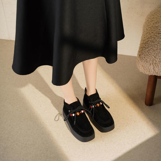 Westory2025年冬季绒面袋鼠鞋方头厚底细带高帮休闲鞋民俗风情短靴S25DS85481 商品图2