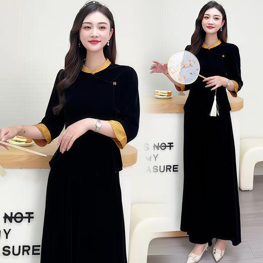 QYM AMC025-Y时尚套装妈妈洋气复古上衣+阔腿裤两件套 商品图0