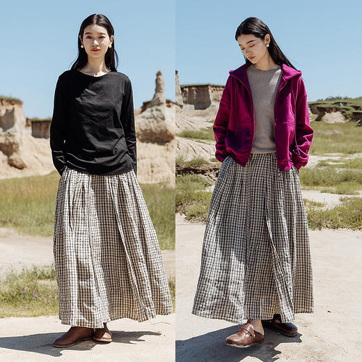 绽放608朵/复古格纹气质显瘦A字全腰松紧半身裙女秋新款半身长裙 商品图3