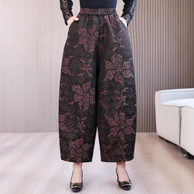 KQL 422H5308宽松灯笼裤妈妈高腰休闲提花茧型萝卜九分裤