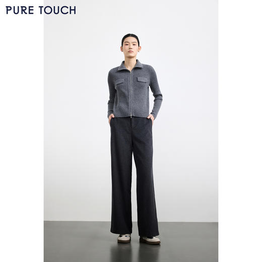 PURE TOUCH女装 25秋冬新款羊毛混纺针织开衫高领拉链毛针织外套 商品图1