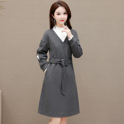 QYM 415C58579 -Y气质拼结连衣裙蕾丝拼结中长款休闲裙 商品图0