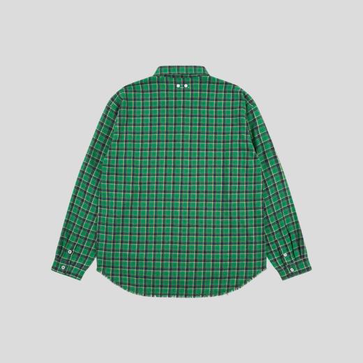 GOODBAI GOODEES 机器小猫做旧格纹毛边长袖衬衫 商品图1