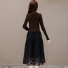 QYM A2303-1-Y假两件针织连衣裙毛线裙拼结蕾丝纱网裙 商品缩略图2