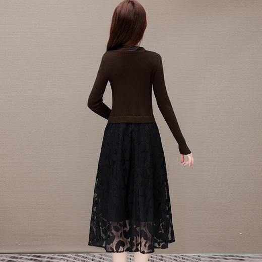 QYM A2303-1-Y假两件针织连衣裙毛线裙拼结蕾丝纱网裙 商品图2