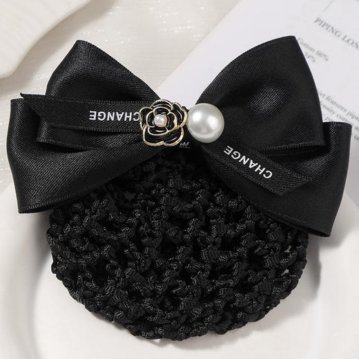 职业头花网兜女小香风山茶花空姐银行后脑勺盘发工作发夹头饰 商品图0