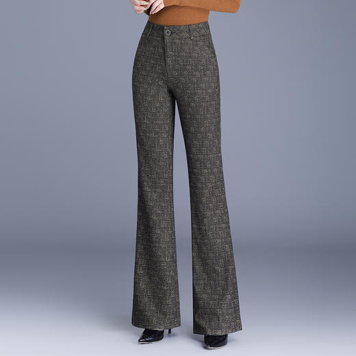 QYM 9851-Y微喇格子西装裤休闲裤气质优雅高腰喇叭裤 商品图1