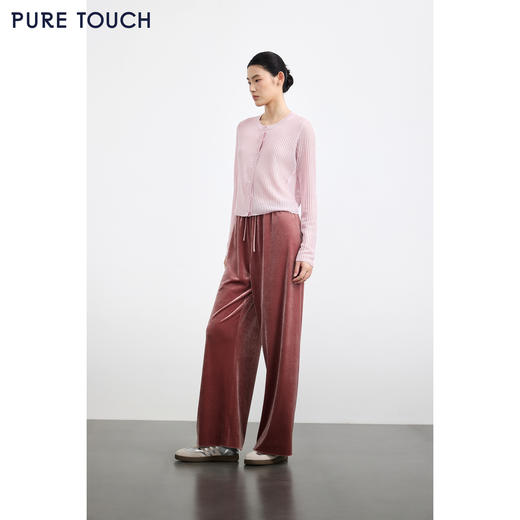 PURE TOUCH女装25秋冬新款丝绒直筒休闲长裤百搭抽绳腰休闲阔腿裤 商品图1