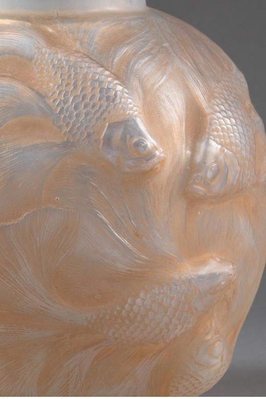 独角鹿西洋古董 1924年法国水晶工坊出品「Formose 锦鲤」主题橙色欧泊水晶花瓶 商品图3