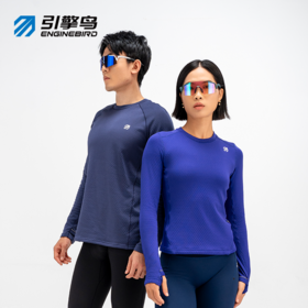引擎鸟女款未来翼鸿衣蜂腰圆领长袖T恤马拉松跑步训练保暖上衣