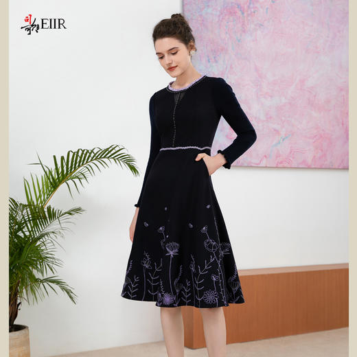 司歌绣花毛呢长袖连衣裙秋冬A901206X 商品图0