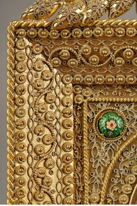 独角鹿西洋古董 20世纪初法国出品新艺术风格花叶造型铜鎏金精雕边框镶嵌淑女肖像主题珐琅彩绘细密画 商品图4