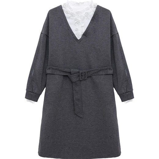 QYM 415C58579 -Y气质拼结连衣裙蕾丝拼结中长款休闲裙 商品图4