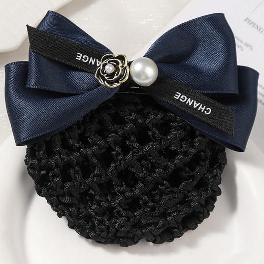 职业头花网兜女小香风山茶花空姐银行后脑勺盘发工作发夹头饰 商品图3