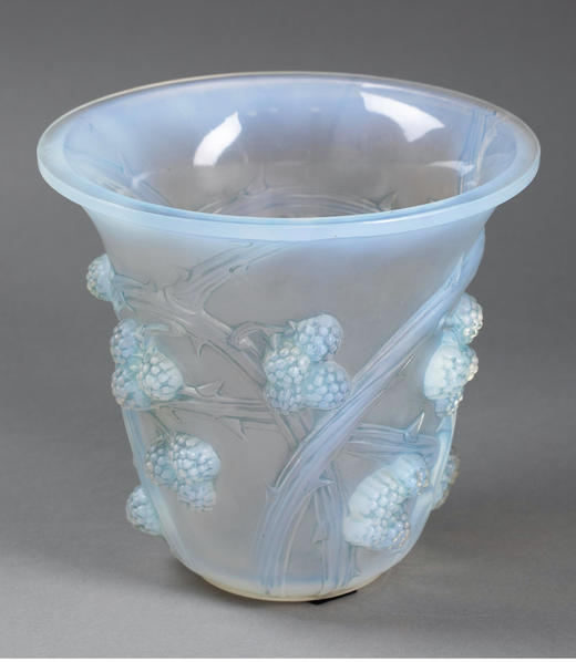 独角鹿西洋古董 1930年法国水晶工坊出品「MURES 黑莓」主题蓝色欧泊水晶花瓶 商品图1