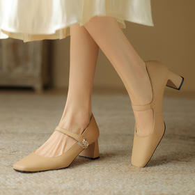 【预售5天】软底舒适柔软四季小皮鞋真皮时装单鞋方头牛筋底牛皮K&F1066-12