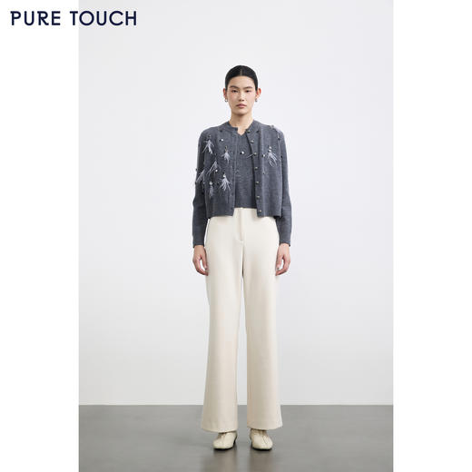 PURE TOUCH女装25秋冬新款圆领羊毛针织开衫重工装饰羊毛开襟外套 商品图1