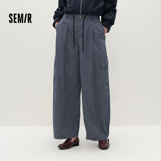 商场同款|森马休闲裤女秋打褶弯刀裤宽松2025新款复古高街工装裤 商品图1