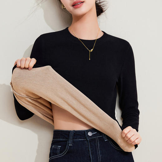 「自j」全新升级【铂金会员109/天猫149/差价40】(41952)洛诗琳羊毛蚕丝圆领打底衫2025秋冬加绒加厚德绒保暖上衣 商品图4