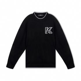 【KARL LAGERFELD】撞色logo提花圆领套头薄毛衫