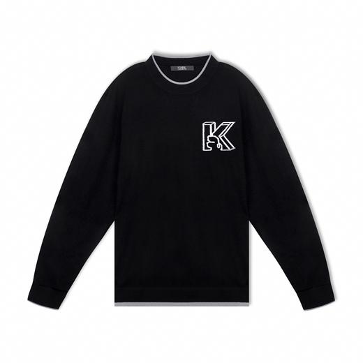 【KARL LAGERFELD】撞色logo提花圆领套头薄毛衫 商品图0