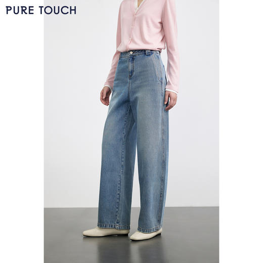 PURE TOUCH女装 25秋冬新款弯刀牛仔裤高腰纯棉阔腿宽松长裤 商品图3