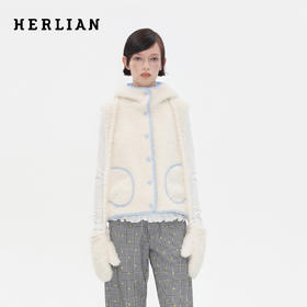 HERLIAN 2025秋季新品女士格纹拼接设计毛绒马甲