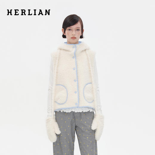 HERLIAN 2025秋季新品女士格纹拼接设计毛绒马甲 商品图0