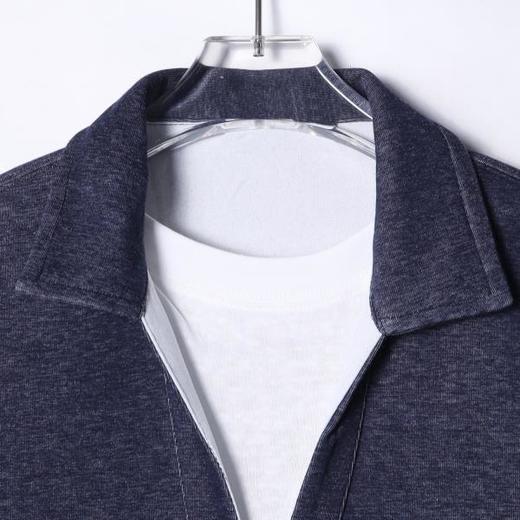 T8030SDSA男士秋冬新款痞帅男装设计感假两件V领长袖T恤纯色休闲风简约 商品图2