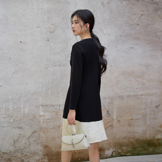 奢姿大码女装2025秋季胖妹妹时尚减龄水钻装饰撞色拼接针织连衣裙9853870316 商品图3