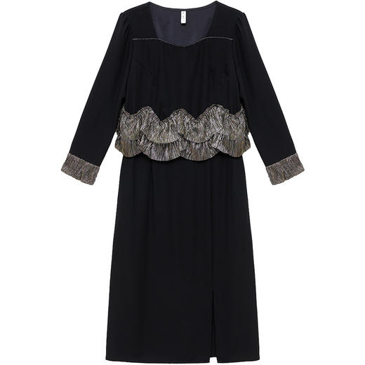 QYM F188-Y时髦连衣裙荷叶边拼结假两件包臀裙开衩裙 商品图4