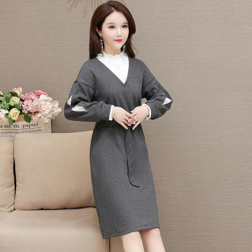 QYM 415C58579 -Y气质拼结连衣裙蕾丝拼结中长款休闲裙 商品图1