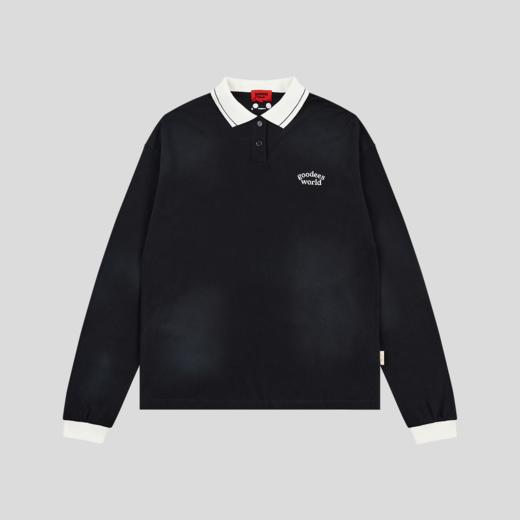 GOODBAI GOODEES 印花擦脏翻领oversize长袖polo衫 商品图2