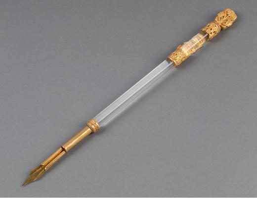 【已售】独角鹿西洋古董 19世纪末20世纪初法国出品古埃及人物主题铜鎏金精雕装饰肖像浮雕水晶笔杆蘸水钢笔 商品图1