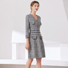 「自」全新升级【铂金会员441/天猫589/差价148】(53857)洛诗琳新款小香风千鸟格连衣裙2025秋季气质V领七分袖针织裙 商品缩略图2